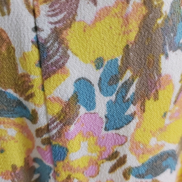 Free People Womans Size 0 Fit & Flare Short Floral Dress Yellow w/Rutched Sleeve - Picture 8 of 13